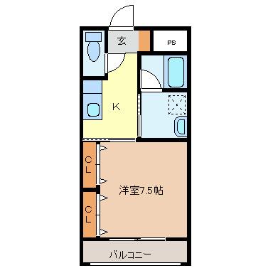 おとめ座スピカ(1K/2階)の間取り写真