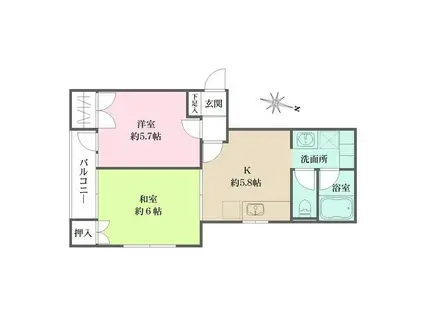 ル・ボアI(2K/1階)の間取り写真