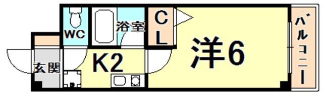 フレースヴィル(1K/4階)の間取り写真