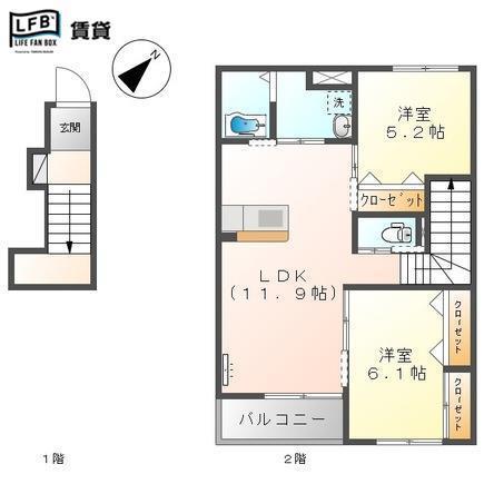 スカイグレイス(2LDK/2階)の間取り写真