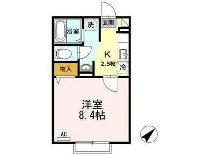 センターロードB棟(1K/2階)の間取り写真