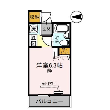 シャロームII(1K/3階)の間取り写真