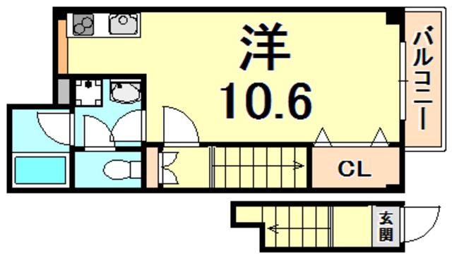 アルコーブ仁川(ワンルーム/2階)の間取り写真