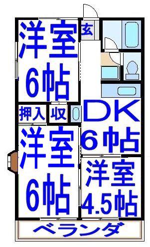 シティーハイムミナミ2号棟(3DK/1階)の間取り写真