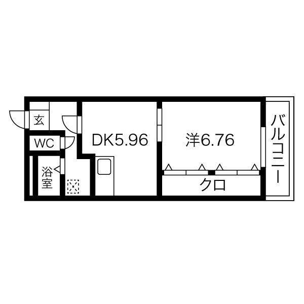 ロイヤルアガホ(1DK/1階)の間取り写真