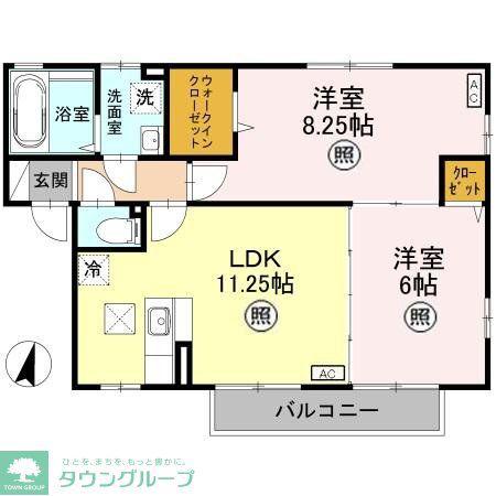 チェルシーA棟(2LDK/1階)の間取り写真
