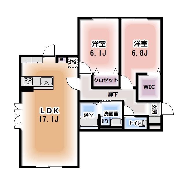 KOMOREBI GARDEN中田本町A(2LDK/1階)の間取り写真