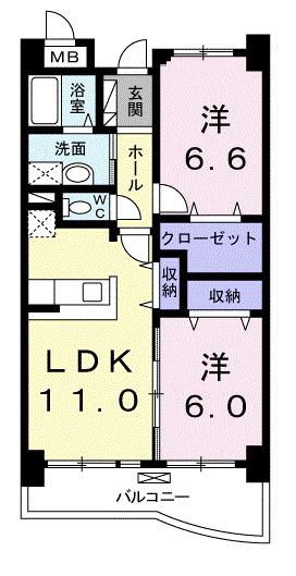 サンバーストM(2LDK/2階)の間取り写真