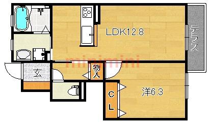エスポワールアイ北春日丘I(1LDK/1階)の間取り写真
