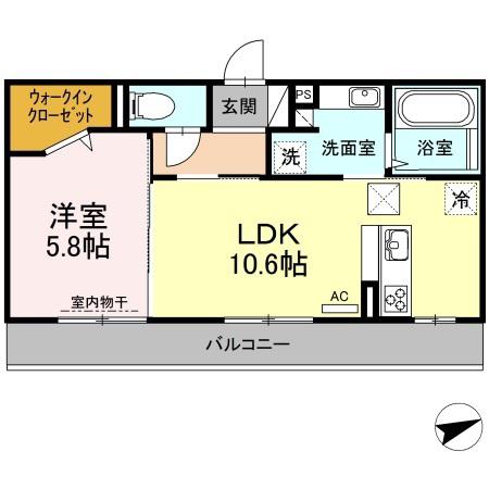 ペリゴール・ブラン(1LDK/2階)の間取り写真