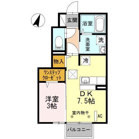 ラフィネ B(1DK/1階)の間取り写真