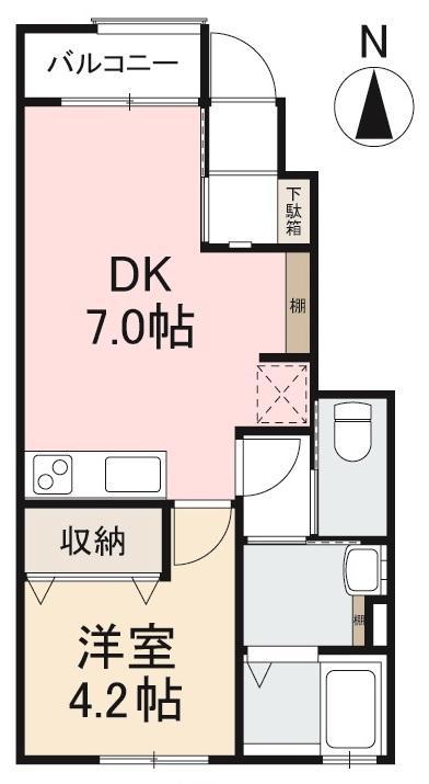 HYOーDORU木太町A・B(1DK/1階)の間取り写真