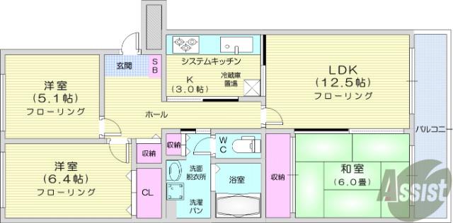 志づか米ヶ袋マンション(3LDK/3階)の間取り写真
