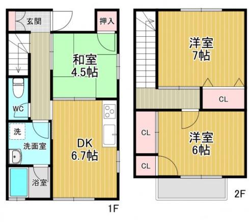 ブルウジュII(3DK/1階)の間取り写真