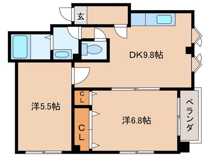 オーナーズマンション天六(2DK/8階)の間取り写真