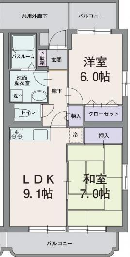 グランデフローラ(2LDK/1階)の間取り写真