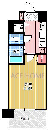 プレサンス難波元町(1K/6階)の間取り写真