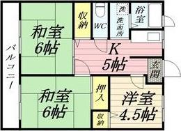 メモリアルOGISO(3K/2階)の間取り写真