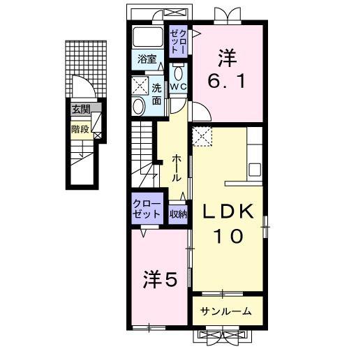 プリンセチア II(2LDK/2階)の間取り写真
