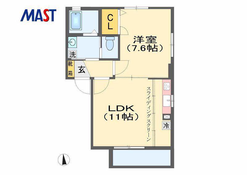 SHMアランチャK(1LDK/1階)の間取り写真