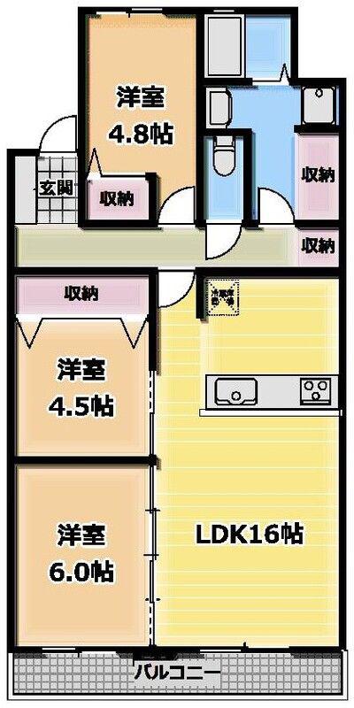 ラポール観山(3LDK/3階)の間取り写真