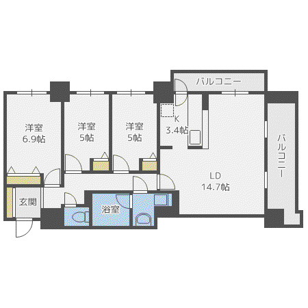 レジディア円山北5条(3LDK/13階)の間取り写真