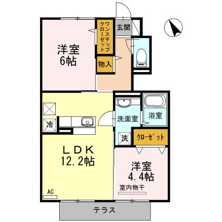 WOODSHOUSE天神(2LDK/1階)の間取り写真