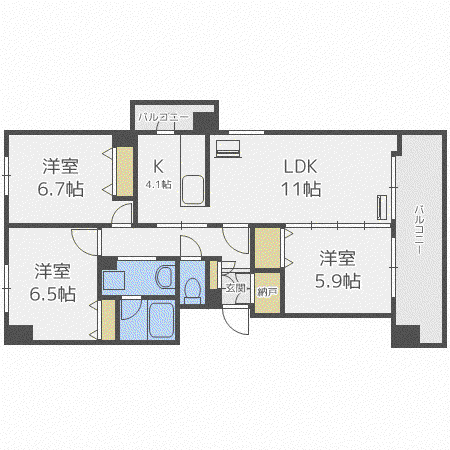 ヴァンヴェール円山(3LDK/7階)の間取り写真