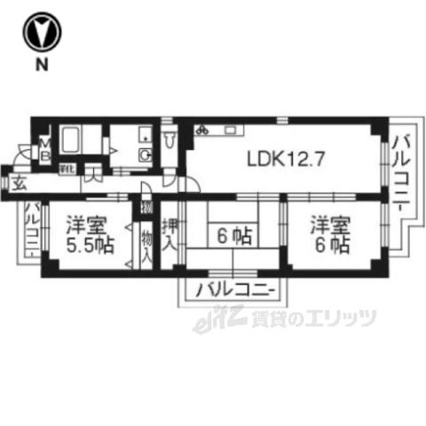 オリュザ西大手(3LDK/6階)の間取り写真