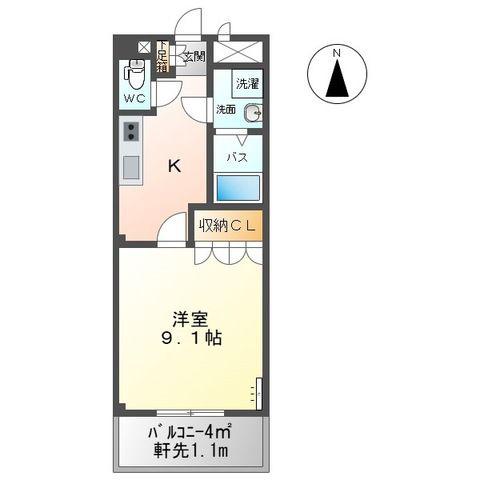 フロイデB(1K/1階)の間取り写真
