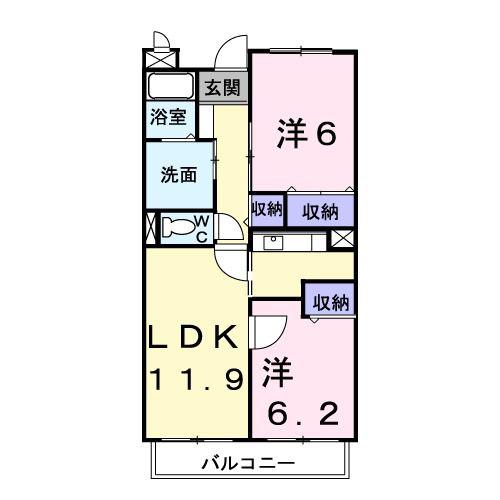 パレ・ヴェルジュ(2LDK/1階)の間取り写真