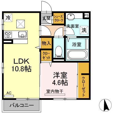 イルソーレ南宮崎(1LDK/1階)の間取り写真