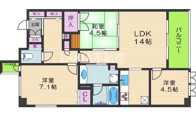 クラウンハイム西田辺(3LDK/6階)の間取り写真