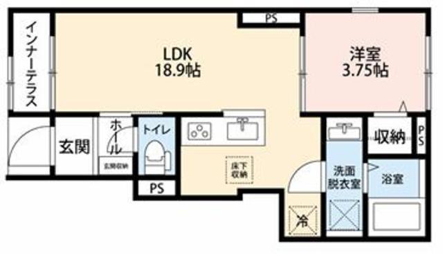 リーブルファイン八王子越野(1LDK/1階)の間取り写真