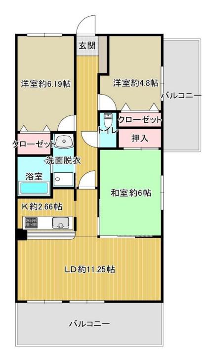 ソレイユ俊徳道(3LDK/9階)の間取り写真