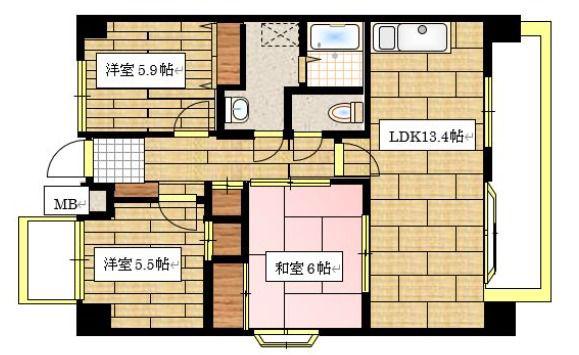 クレバー今宿B棟(3LDK/5階)の間取り写真