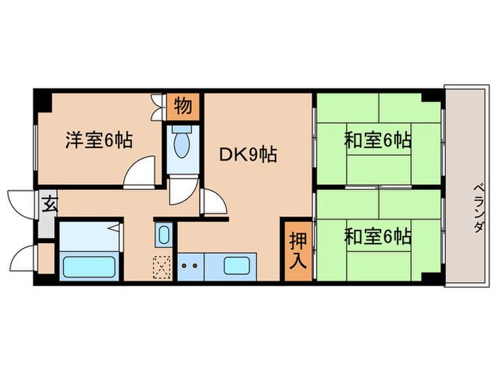 シャルレ8番館(3DK/2階)の間取り写真