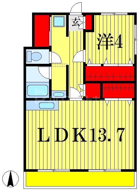 ドミール瑞來(1LDK/4階)の間取り写真