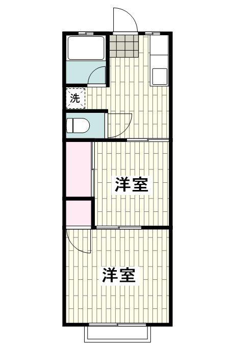 コーポ長田A棟(2K/2階)の間取り写真