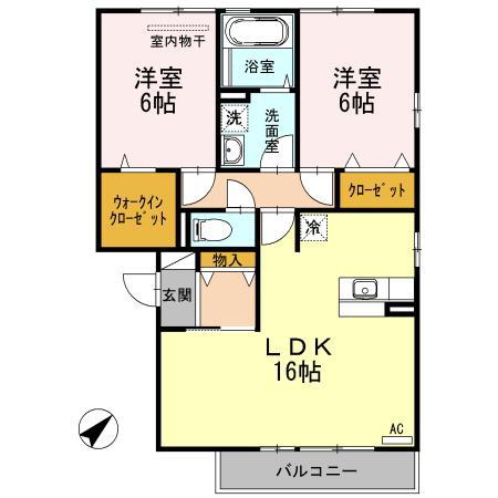 あけぼの6番館やまさ B棟(2LDK/2階)の間取り写真