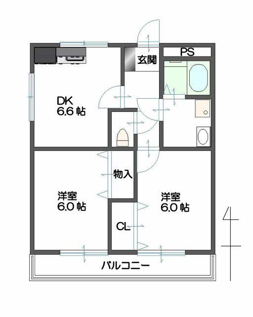 ホットハイムII(2DK/2階)の間取り写真