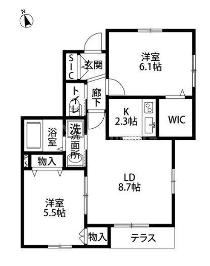 フェルゼ西船(2LDK/1階)の間取り写真