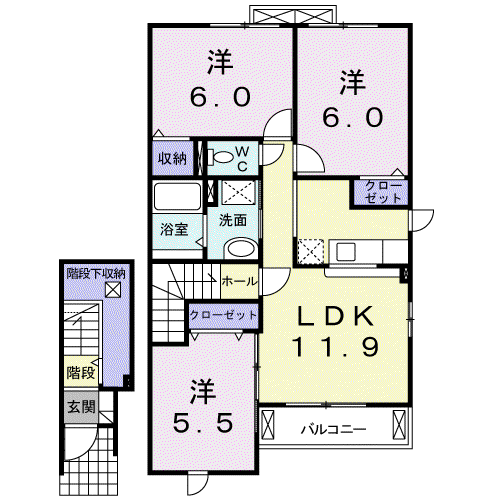 ヴェルソレイユA(3LDK/2階)の間取り写真