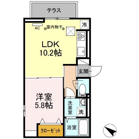 ディールーム樹旭町(1LDK/2階)の間取り写真