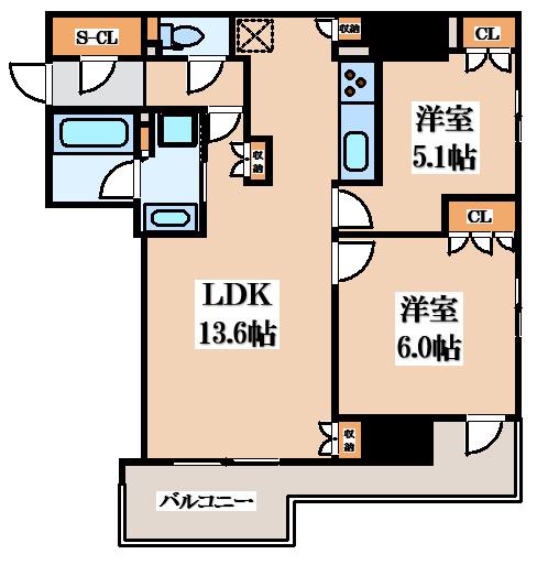 ファインレジデンス住道駅前(2LDK/2階)の間取り写真