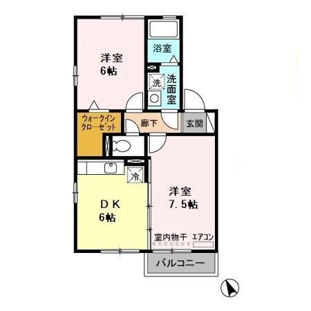 オーベンロープB(2DK/2階)の間取り写真