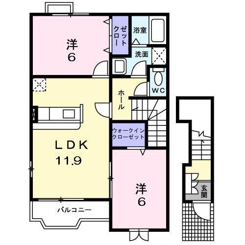ラックヒルズB(2LDK/2階)の間取り写真