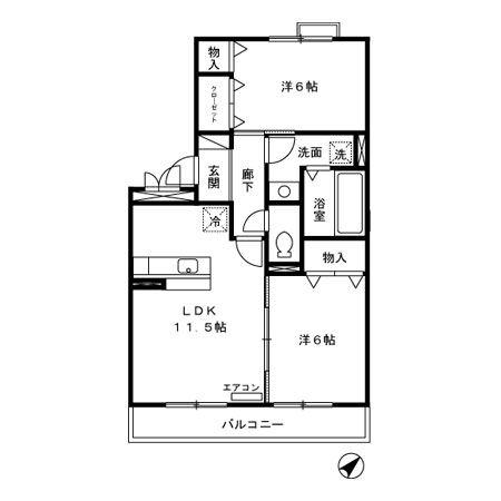 リビングタウン小松壱番館(2LDK/2階)の間取り写真