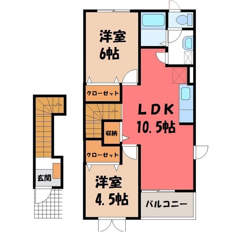 アンソレイエB(2LDK/2階)の間取り写真