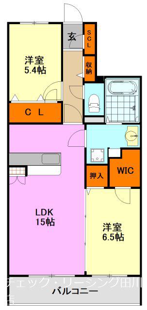 ヴィヴレ糒(2LDK/2階)の間取り写真